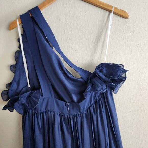 NEW Lulus Splendid Charisma Navy Ruffled Pleated One Shoulder Midi Dress - Picture 12 of 16
